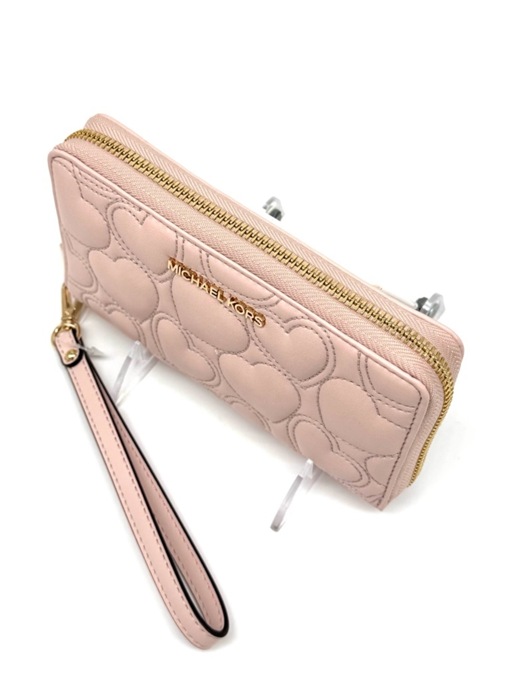 Michael Kors Large Quilted Heart Flat MF Phone Case Wallet Powder Blush - Picture 4 of 6